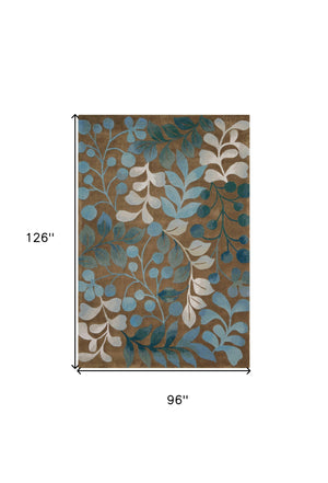 Homeroots 8' X 11' Brown Botanical Leaves Area Rug  Polyester 556012