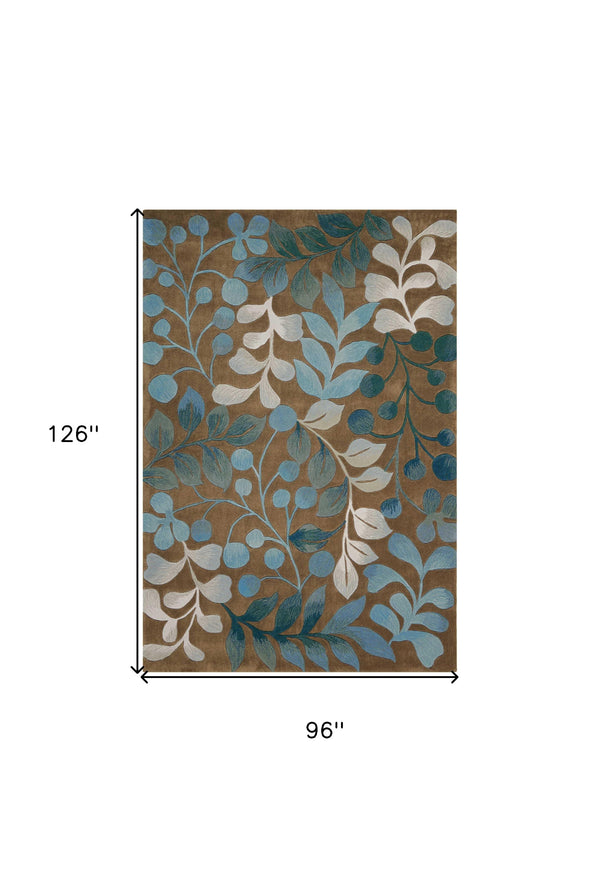 Homeroots 8' X 11' Brown Botanical Leaves Area Rug  Polyester 556012