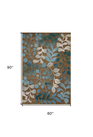 Homeroots 5' X 8' Brown Botanical Leaves Area Rug  Polyester 556015