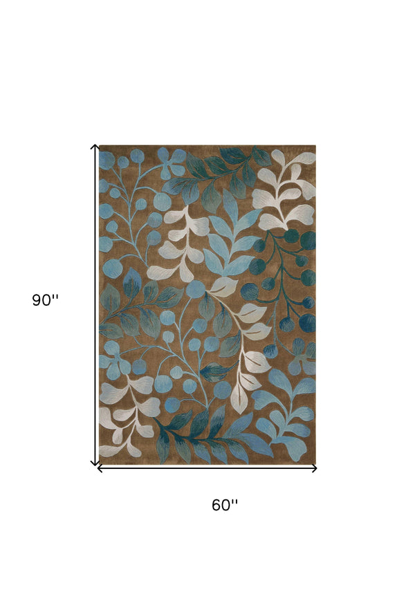 Homeroots 5' X 8' Brown Botanical Leaves Area Rug  Polyester 556015