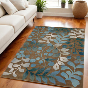 Homeroots 5' X 8' Brown Botanical Leaves Area Rug  Polyester 556015