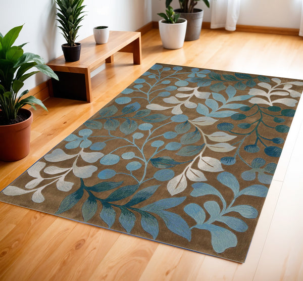 Homeroots 4' X 6' Brown Botanical Leaves Area Rug  Polyester 556016