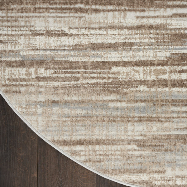 Homeroots 5' Ivory And Gray Abstract Non Skid Round Rug  Polypropylene 556024