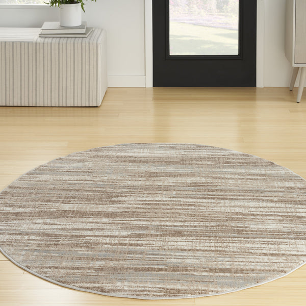 Homeroots 5' Ivory And Gray Abstract Non Skid Round Rug  Polypropylene 556024