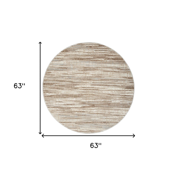 Homeroots 5' Ivory And Gray Abstract Non Skid Round Rug  Polypropylene 556024