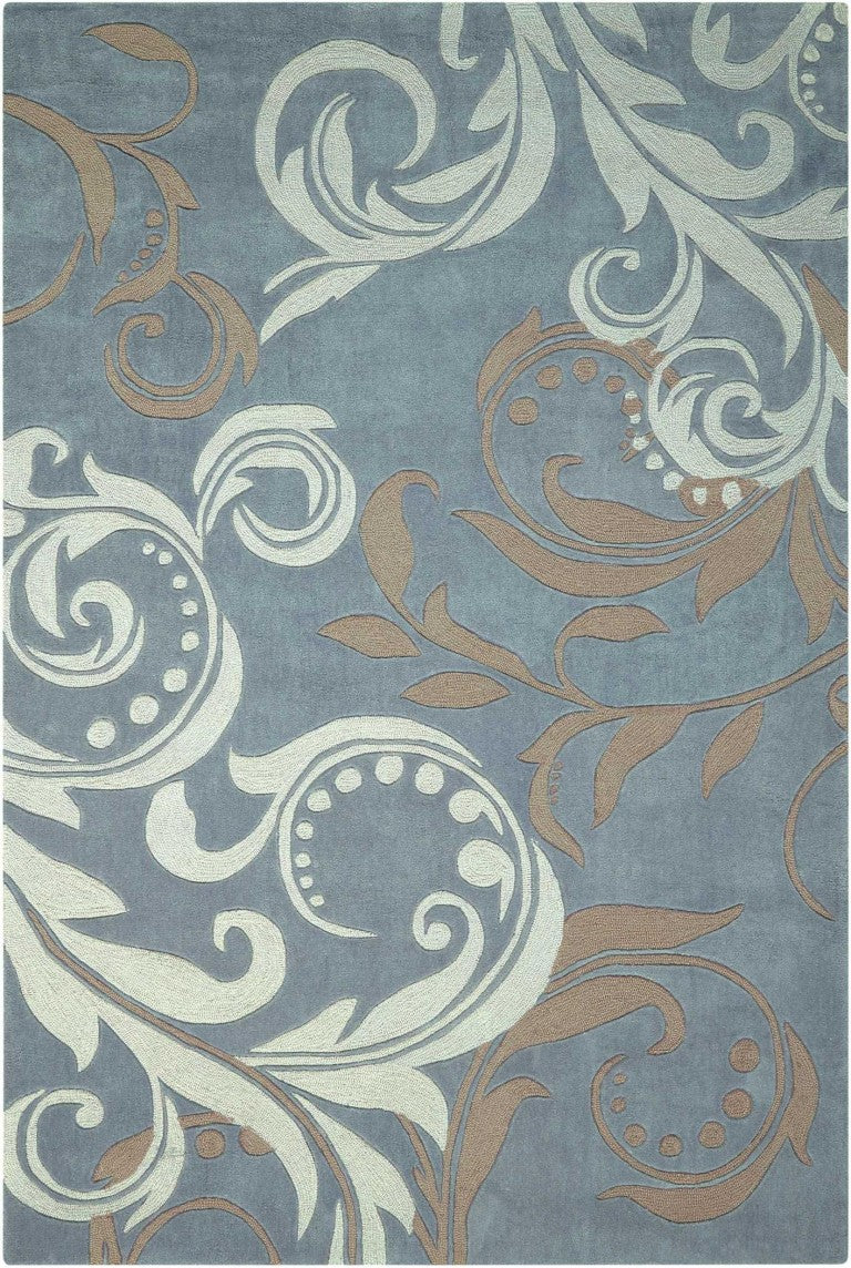 HomeRoots 4 X 6 Floral Tufted Polyester Rug in Ivory Slate Blue Taupe for Any Living Space 556029