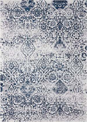 Homeroots 4' X 6' Navy Blue And Ivory Damask Distressed Area Rug  Polyester 556033