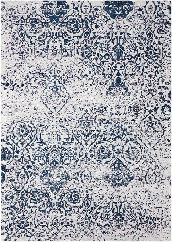 Homeroots 4' X 6' Navy Blue And Ivory Damask Distressed Area Rug  Polyester 556033