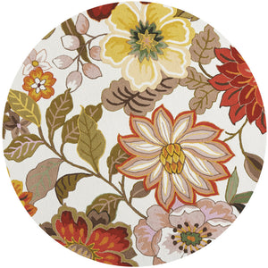 Homeroots 6' Ivory And Red Botanical Leaves Round Rug  Polyester 556046