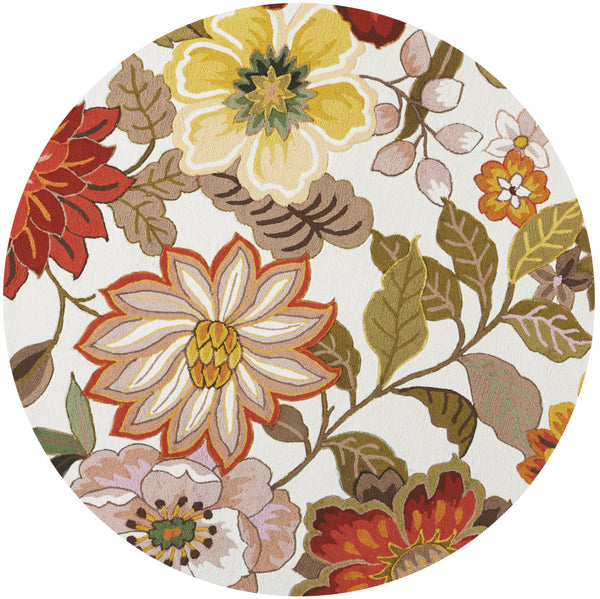 Homeroots 6' Ivory And Red Botanical Leaves Round Rug  Polyester 556046