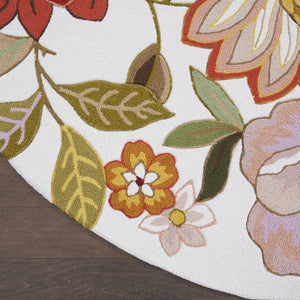Homeroots 6' Ivory And Red Botanical Leaves Round Rug  Polyester 556046