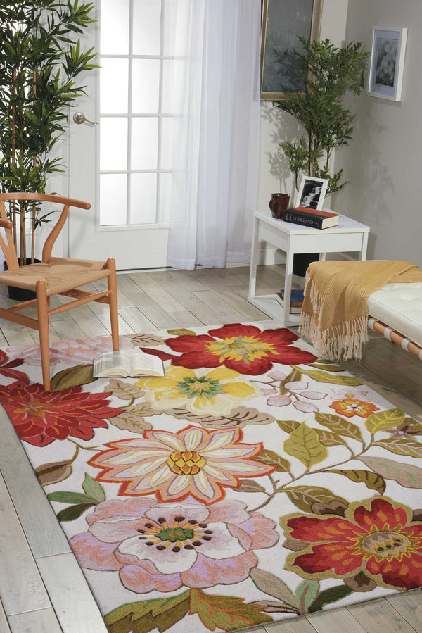 Homeroots 4' X 6' Ivory Tan And Red Floral Area Rug  Polyester 556050