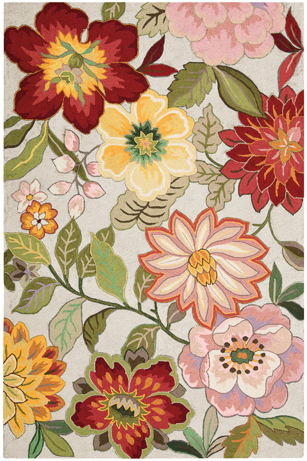 Homeroots 5' X 8' Ivory Tan And Red Floral Area Rug  Polyester 556051