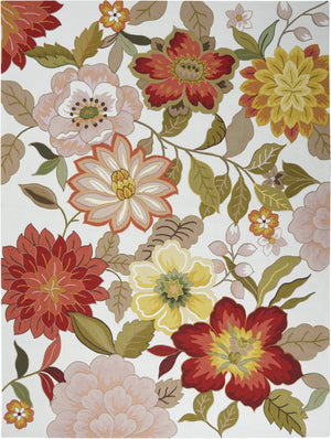 Homeroots 8' X 11' Ivory Tan And Red Floral Area Rug  Polyester 556052