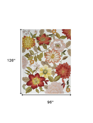 Homeroots 8' X 11' Ivory Tan And Red Floral Area Rug  Polyester 556052