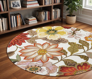 Homeroots 8' X 11' Ivory Tan And Red Floral Area Rug  Polyester 556052