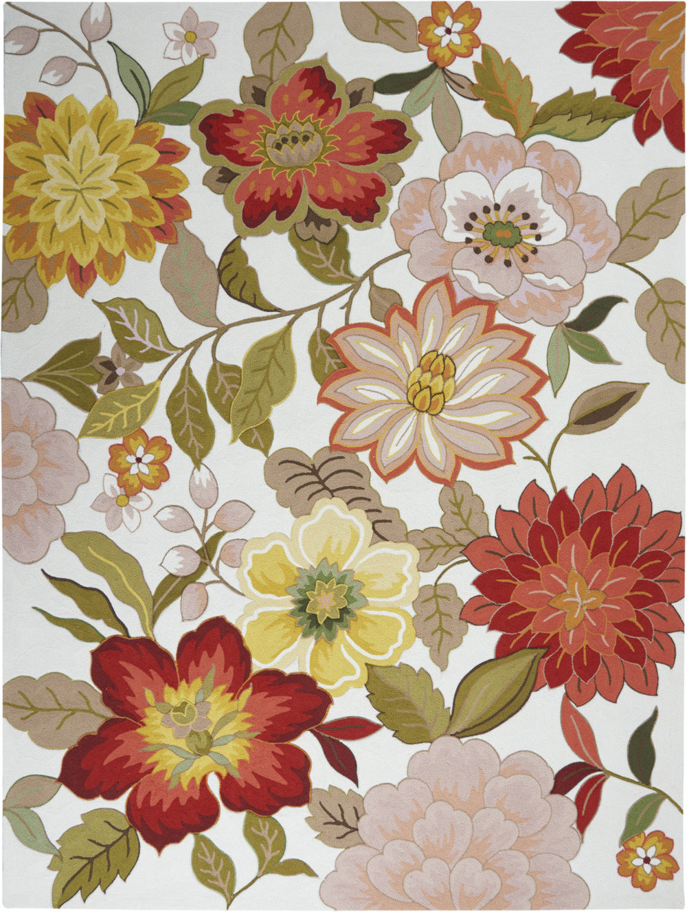 Homeroots 8' X 11' Ivory Tan And Red Floral Area Rug  Polyester 556052