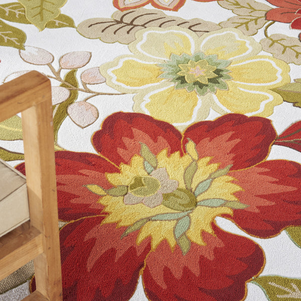 Homeroots 8' X 11' Ivory Tan And Red Floral Area Rug  Polyester 556052