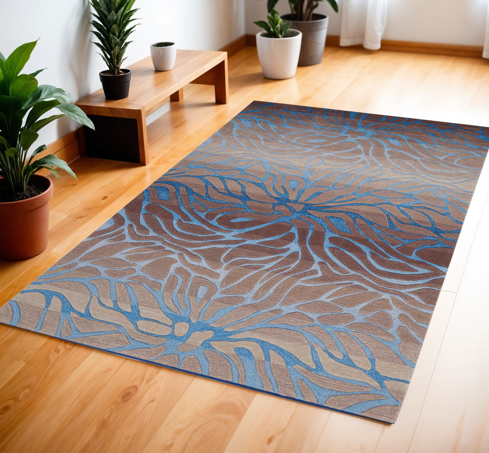 Homeroots 4' X 6' Gray And Blue Abstract Area Rug  Polyester 556053