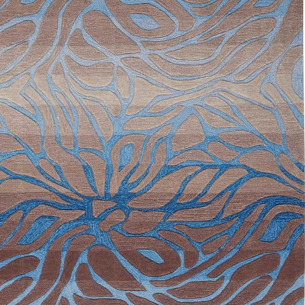 HomeRoots 4' Modern Gray and Blue Abstract Area Rug for Stylish Comfort, Durability, and Easy Care in Any Room 7' X 9' 556057