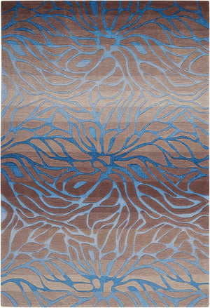 HomeRoots 8' X 11' Gray and Blue Botanical Leaves Area Rug – Stylish, Durable, Stain-Resistant for Modern Homes 556060