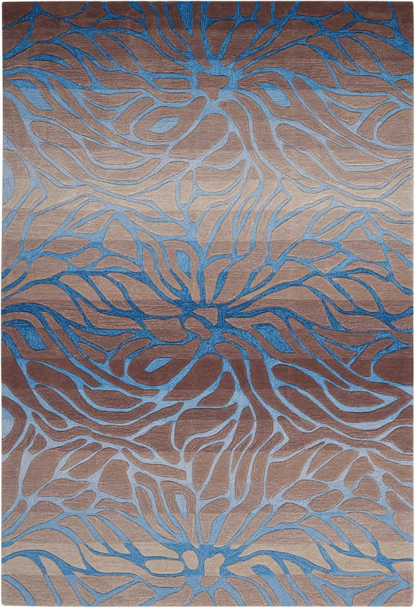 HomeRoots 8' X 11' Gray and Blue Botanical Leaves Area Rug – Stylish, Durable, Stain-Resistant for Modern Homes 556060
