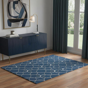 Handtufted Polyester Floral Area Rug Blue Botanical Traditional Accent for Living Room Decor