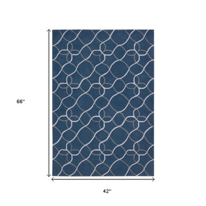 Handtufted Polyester Floral Area Rug Blue Botanical Traditional Accent for Living Room Decor