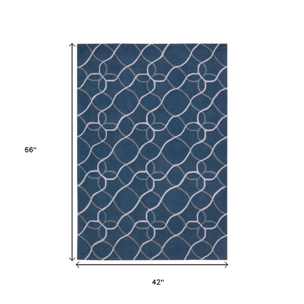 Handtufted Polyester Floral Area Rug Blue Botanical Traditional Accent for Living Room Decor