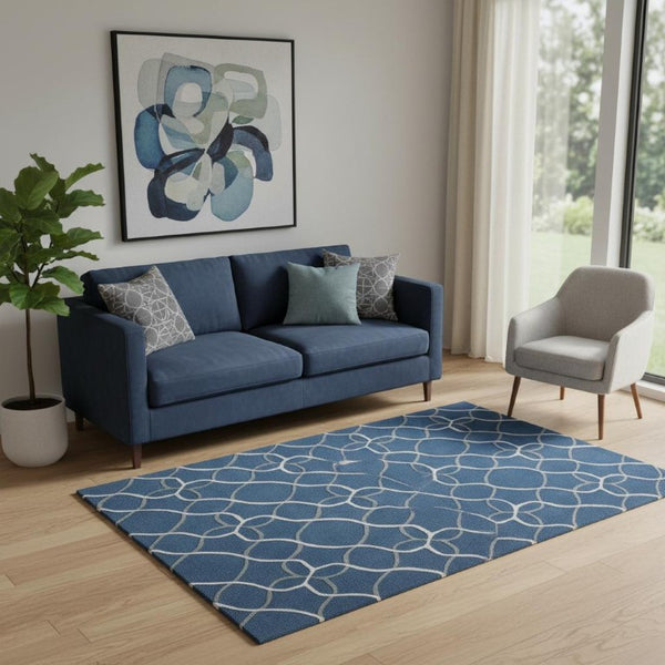 Handtufted Polyester Floral Area Rug Blue Botanical Traditional Accent for Living Room Decor