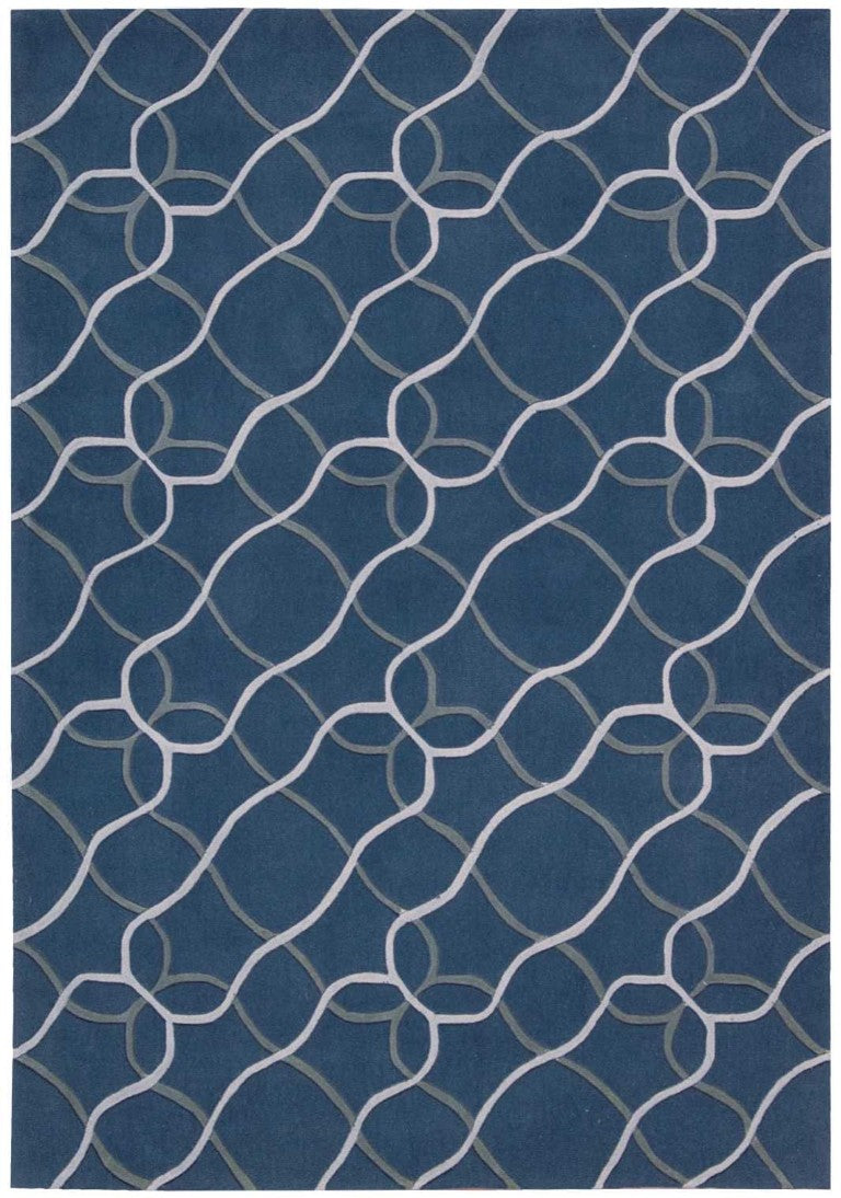 HomeRoots Handtufted Polyester Floral Area Rug Blue Botanical Traditional Accent for Living Room Decor 5' x 8' 556064