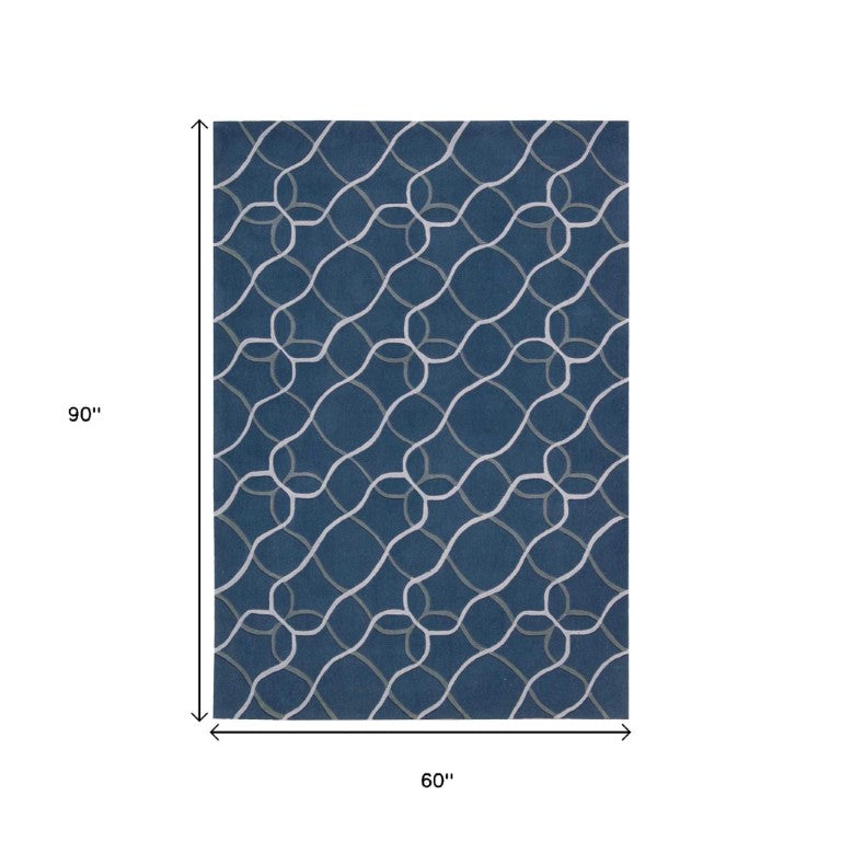 HomeRoots Handtufted Polyester Floral Area Rug Blue Botanical Traditional Accent for Living Room Decor 5' x 8' 556064