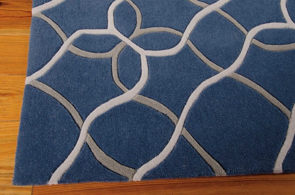HomeRoots 7' Contemporary Abstract Area Rug in Ivory, Blue & Gray – Soft, Durable, Stain-Resistant Design for Homes 7' X 9' 556065