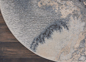 Homeroots 4' Gray Black And Ivory Abstract Round Rug  Polyester 556067