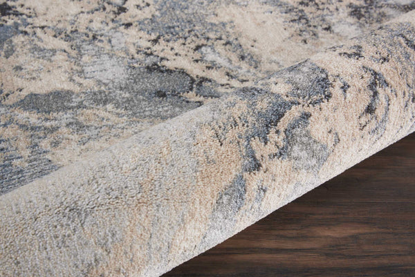 Homeroots 4' Gray Black And Ivory Abstract Round Rug  Polyester 556067