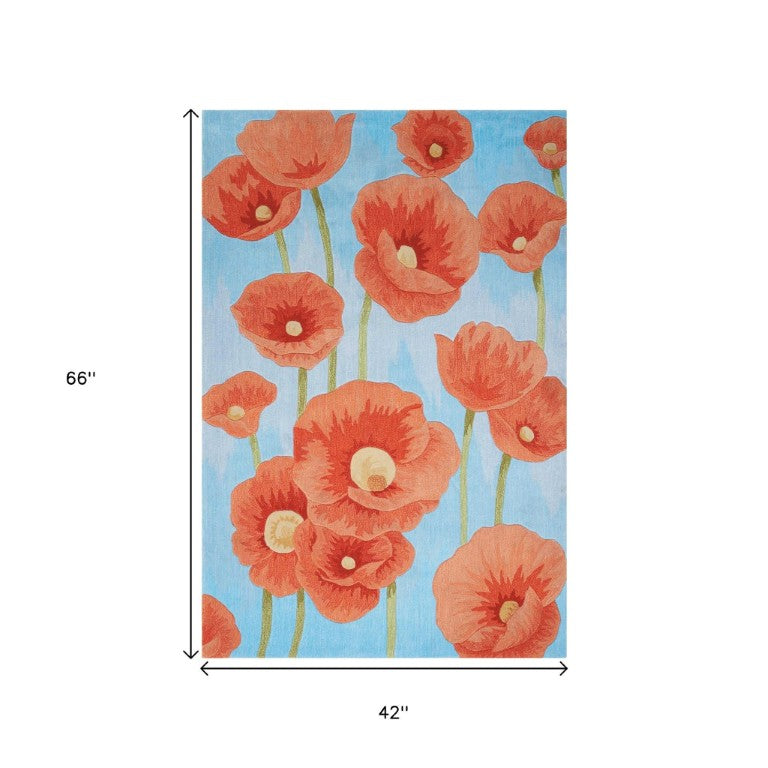 HomeRoots 4x6 Floral Area Rug Power Loomed Polyester for Living Room or Bedroom 556069
