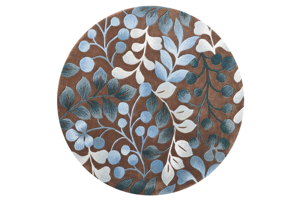 Homeroots 5' Brown Botanical Leaves Round Rug  Polyester 556081