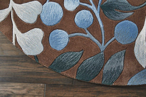 Homeroots 5' Brown Botanical Leaves Round Rug  Polyester 556081