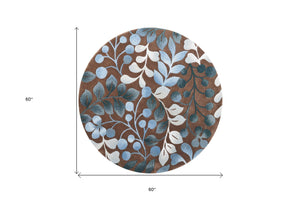Homeroots 5' Brown Botanical Leaves Round Rug  Polyester 556081