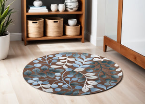 Homeroots 5' Brown Botanical Leaves Round Rug  Polyester 556081