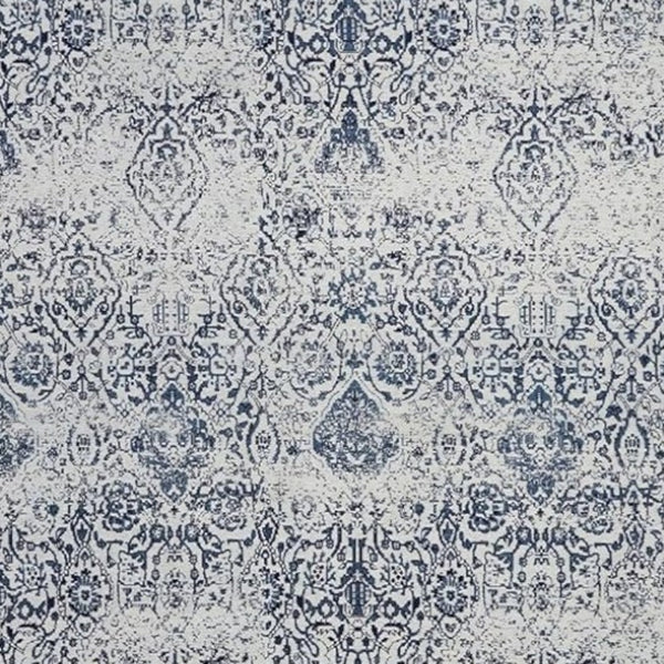 Homeroots 6' X 9' Navy Blue And Ivory Damask Distressed Area Rug  Polyester 556082