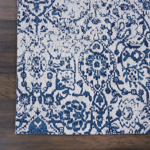 Homeroots 6' X 9' Navy Blue And Ivory Damask Distressed Area Rug  Polyester 556082