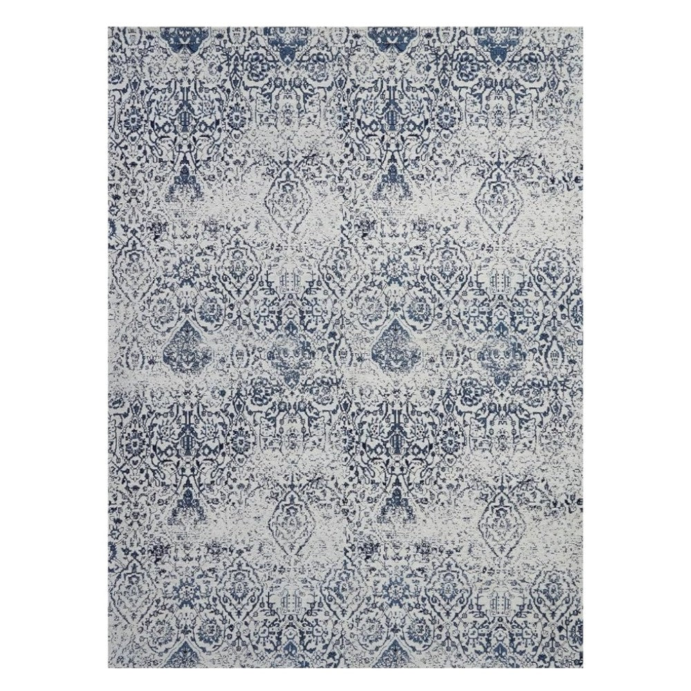 Homeroots 6' X 9' Navy Blue And Ivory Damask Distressed Area Rug  Polyester 556082