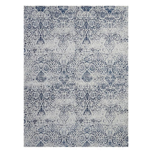 Homeroots 6' X 9' Navy Blue And Ivory Damask Distressed Area Rug  Polyester 556082
