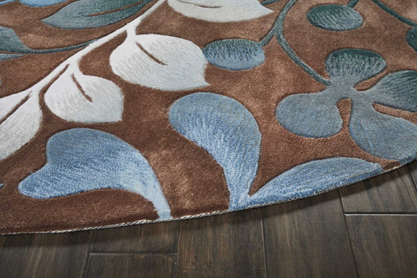 HomeRoots 8' Brown Botanical Leaves Rug – Stylish Natural Accent for Modern Interiors, Durable & Low-Maintenance 8' Round 556083