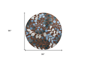 HomeRoots 8' Brown Botanical Leaves Rug – Stylish Natural Accent for Modern Interiors, Durable & Low-Maintenance 8' Round 556083