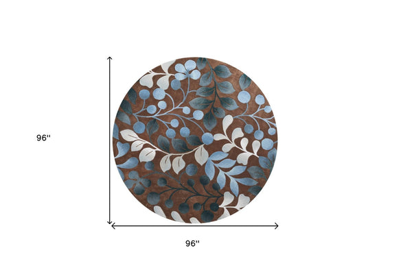 HomeRoots 8' Brown Botanical Leaves Rug – Stylish Natural Accent for Modern Interiors, Durable & Low-Maintenance 8' Round 556083