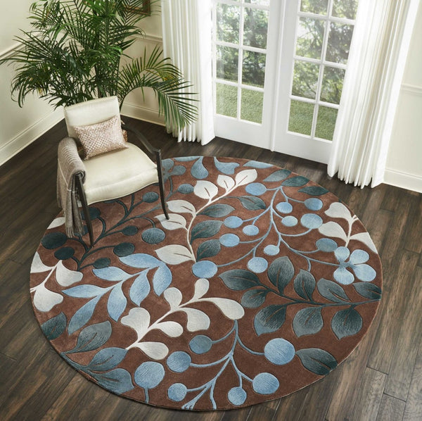 HomeRoots 8' Brown Botanical Leaves Rug – Stylish Natural Accent for Modern Interiors, Durable & Low-Maintenance 8' Round 556083