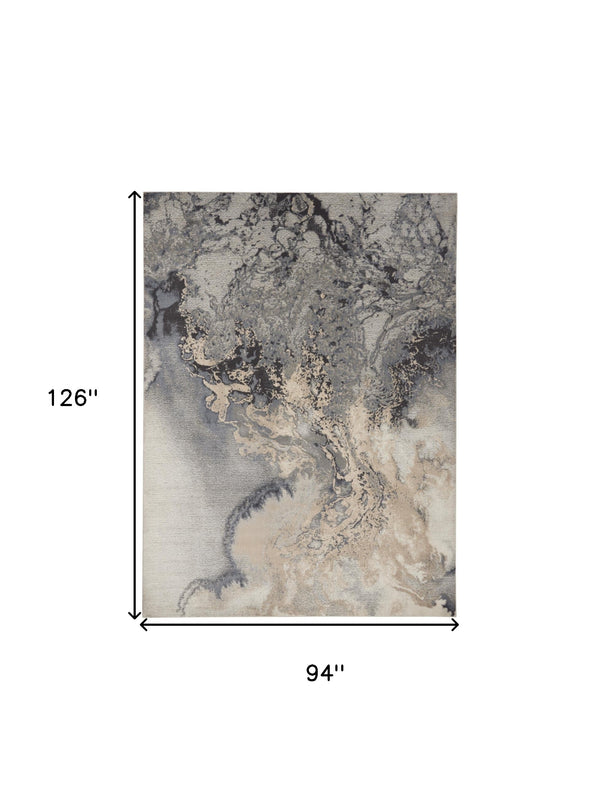 Homeroots 8' X 11' Gray Blue And Ivory Abstract Area Rug  Polyester 556087