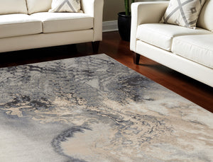 Homeroots 8' X 11' Gray Blue And Ivory Abstract Area Rug  Polyester 556087